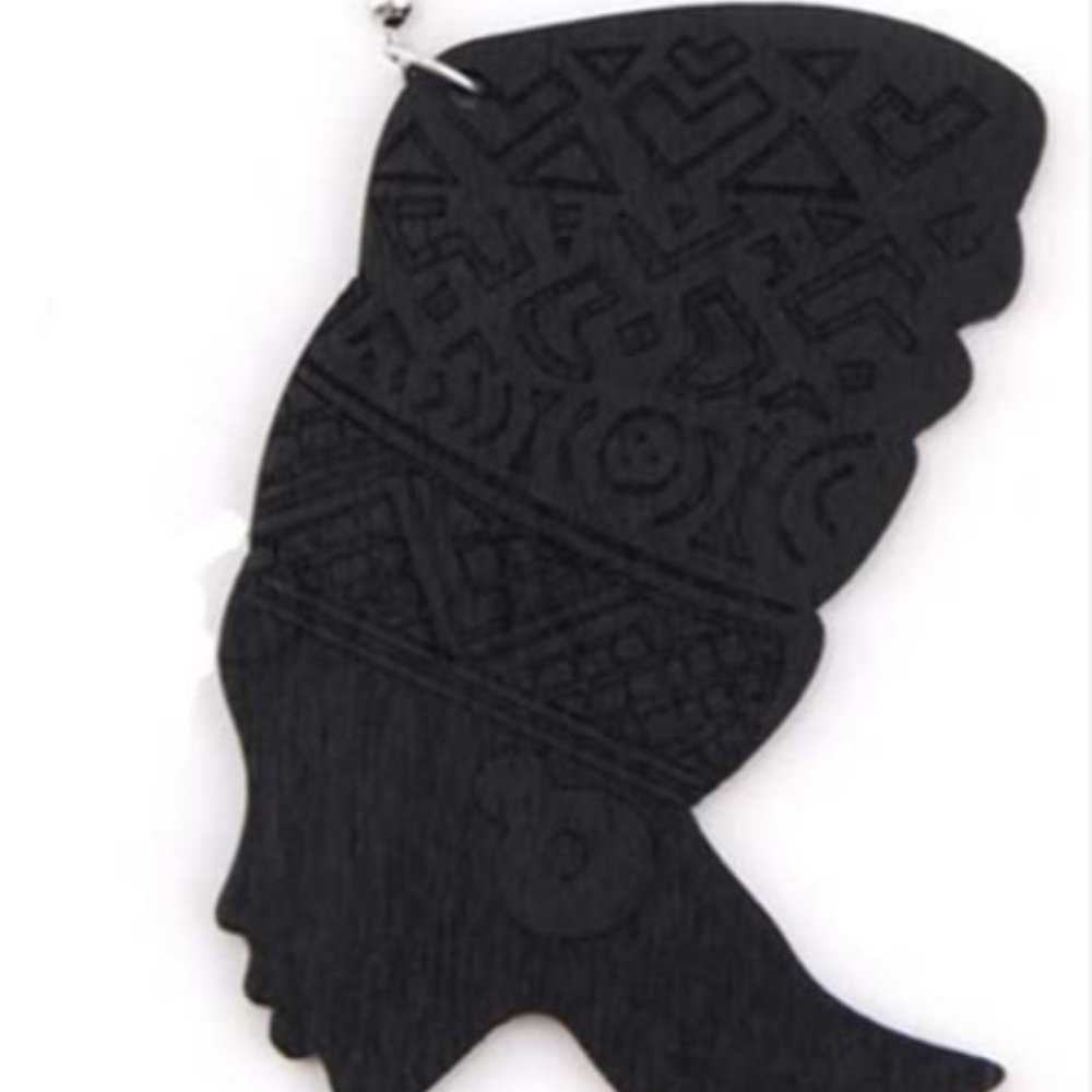 Wooden Earrings African Woman Head Dangle Hook Ear